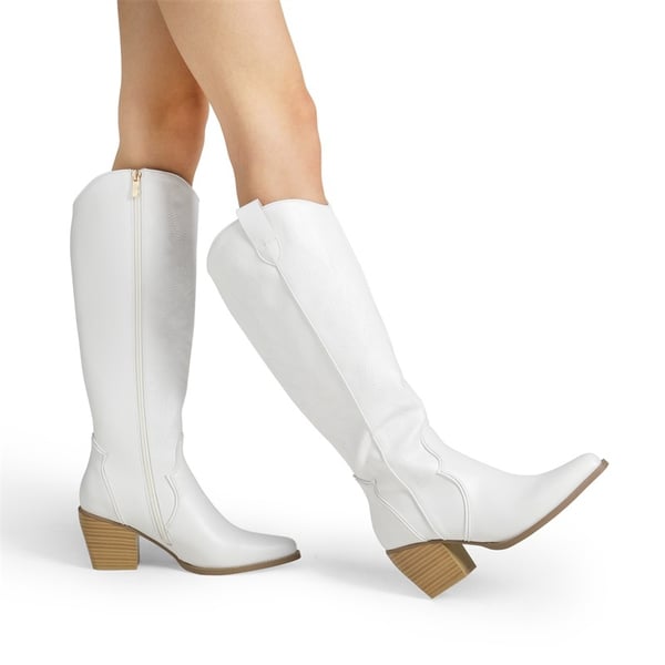 Dallas Embroidered Western Cowboy Knee High Boots - WHITE - 1